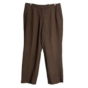 Faconnable 100% Linen Trouser Pants Womens 12 Brown Preppy Business Career
